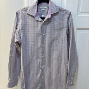 Perry Ellis Black and White Dress Shirt with Vertical Stripes